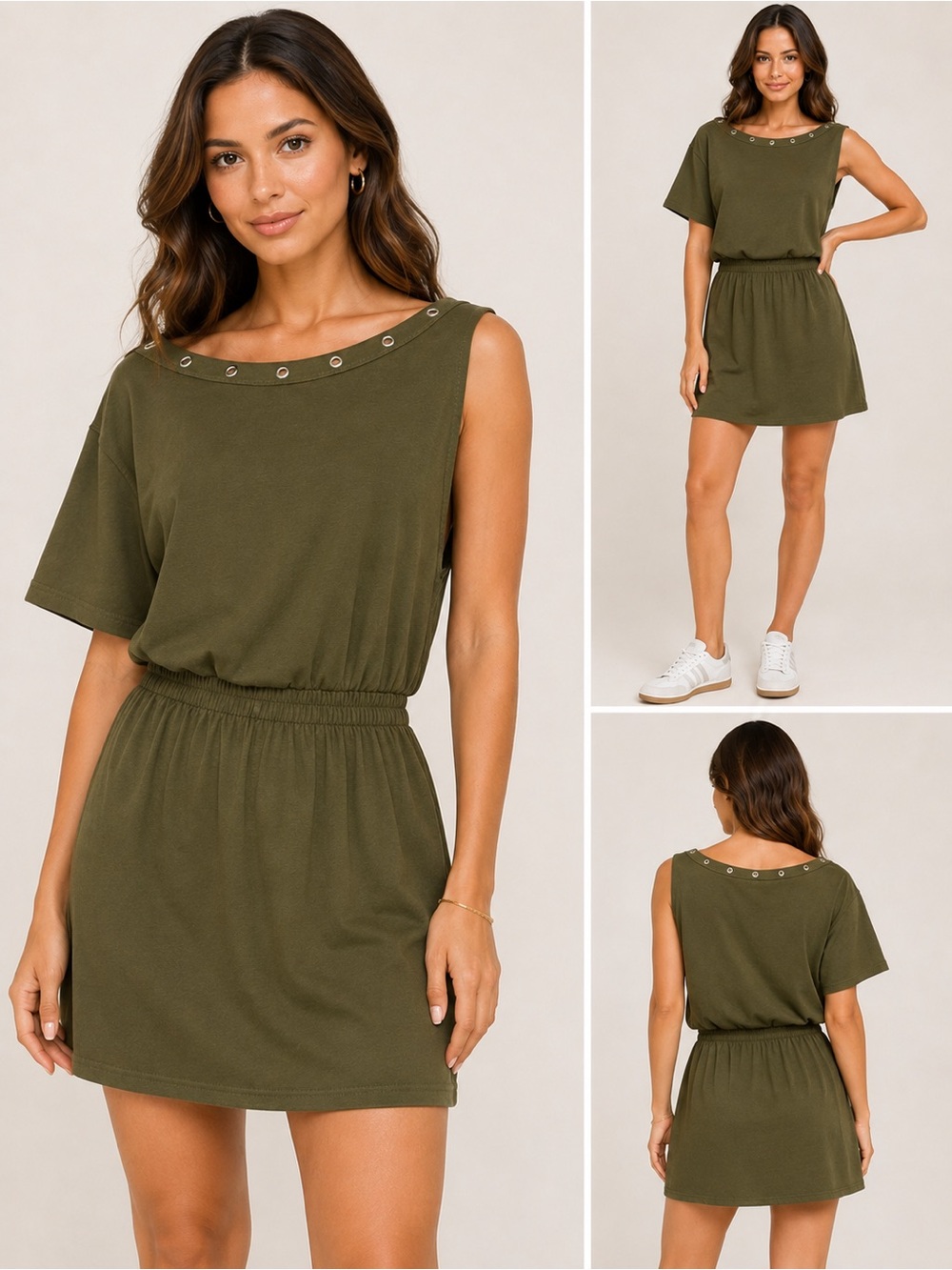 Forever 21 Olive Green Asymmetrical Grommet Mini Dress NWT Size S